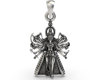 Kali Maa Pendant 925 Sterling Silver Oxidized Temple Necklace Mahakali Kali Mata Protection