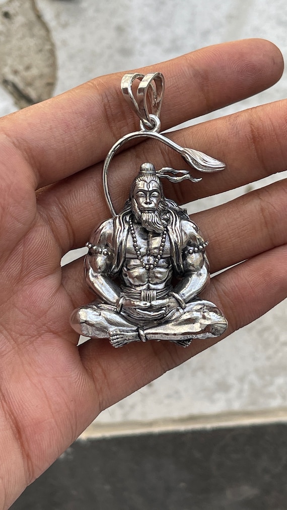 925 Silver Hanuman Meditation Pendant Spiritual Hindu Deity Necklace Sacred Silver Amulet for Devotion Hanumanji Pendant Hindu Pendant Etsy Canada