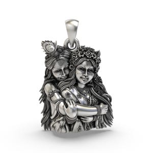 925 Silver Radha Krishna Embrace Pendant, Handmade Oxidized Vrindavan Locket