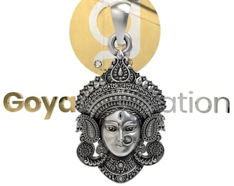 18K Gold Vermeil Durga Maa Pendant: 925 Sterling Silver Hindu Jewelry