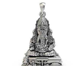 Pillayarpatti Karpaga Ganesha Pendant 925 Sterling Silver Oxidized Temple Necklace Spiritual Gift