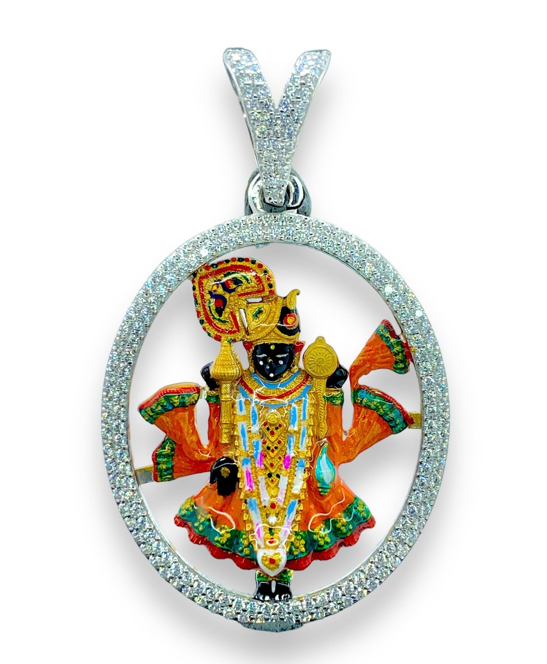 Kisna Diamond Indian Gem And Jewellery South City Sterling Silver  Dwarkadhish Pendant: Diamond Hindu Deity Necklace