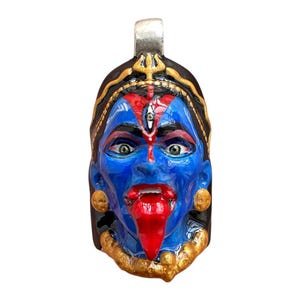 925 Silver Kali Pendant: Enamel Meena Work, Hindu Goddess Amulet