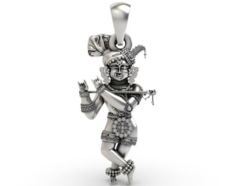 Small Radha Raman Krishna Pendant, 925 Silver Vaishnav Locket