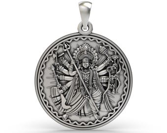 925 Silver Durga Maa Pendant, Oxidized Hindu Goddess Locket for Puja