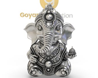 925 Silver Ganesha 3D Idol Hindu God Figurine for Home Altar