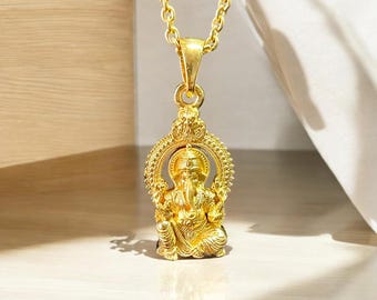 18K Gold Vermeil Ganesha Pendant: 925 Sterling Silver Hindu Jewelry