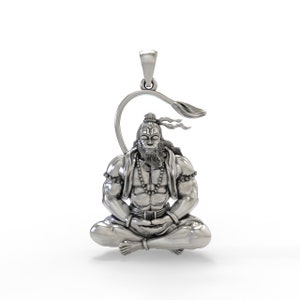 18K Gold Hanuman Meditation Pendant | Bajrangbali Dhyana Murti Locket | Pavanputra Hanuman Yoga Pendant | Sankat Mochan Spiritual Talisman