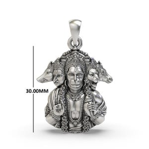 925 Sterling Silver Panchmukhi Hanuman Pendant, Oxidized Hindu God Locket