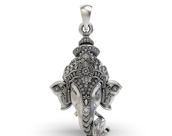 925 Silver Ganpati Face Pendant, Handmade Oxidized Deity Locket