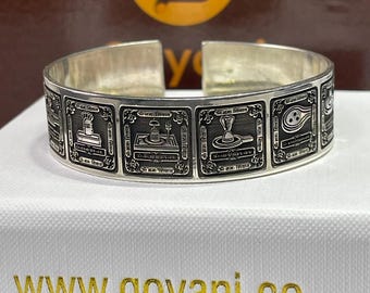12 Jyotirlinga Open Kada in Pure 925 Sterling Silver – Adjustable Spiritual Shiv Kada