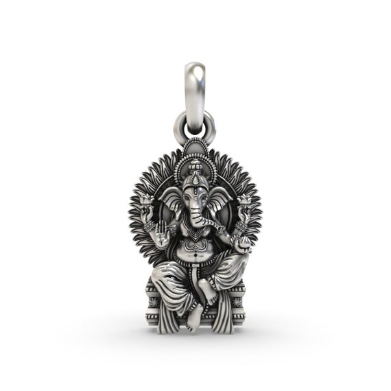 Ganesh Pendant 925 Sterling Silver | Ganpati Bappa Ganesha Necklace | Hindu Prosperity Charm