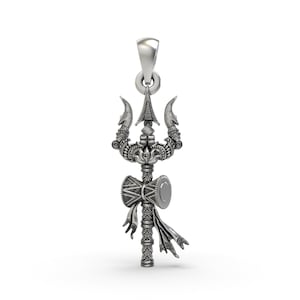 Oxidized Sterling Silver Trishul Pendant: Lord Shiva Necklace