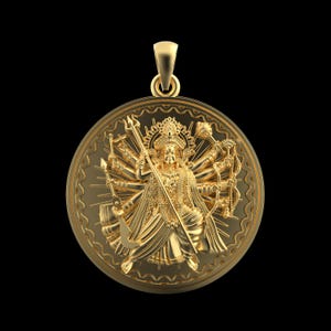 Gold Durga Maa Coin Pendant | Divine Shakti Amulet | Hindu Goddess Durga Medallion | Spiritual Gold Pendant | Temple Jewelry | Navratri Gift