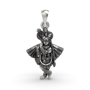 925 Sterling Silver Banke Bihari Ji Pendant Lord Krishna Vrindavan Idol Temple Necklace
