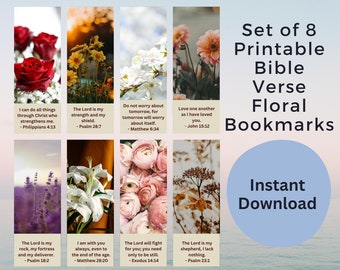 Ensemble de signets imprimables floraux de verset biblique Ensemble de versets bibliques de cadeau d'amant de livre de 8 accessoires de livre de signet Signets Écriture chrétienne de cadeau