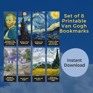 Van Gogh Art Printable Bookmarks Set Book Lover Gift Bookish Sayings Set of 8 Bookmark Book Accessories Bookmarks Gift Starry Night Bookmark