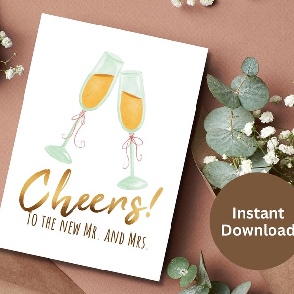 Wedding Congrats Card Printable Engagement Card Newly Weds Marriage Gift Just Married Congratulations Card Cheers To New Mr. And Mrs. Card