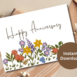 Printable Anniversary Card For Her Happy Anniversary Gift For Him Couple Card Floral Card Romantic Gift Wildflowers Card