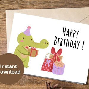 Happy Birthday Printable Card Birthday Wishes Birthday Gift Cute Alligator Card Birthday Greeting Card Cute Birthday Gift For Friends