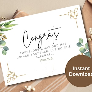 Wedding Congrats Printable Card Engagement Gift Congratulations Card Christian Bible Verse Wedding Card Just Married Printable Mark 10:9