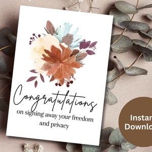 Funny Wedding Congrats Printable Card Engagement Gift Congratulations Card Floral Wedding Greeting Card Newly Wed Printable Just Married