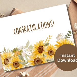 Girasoles Felicitaciones Tarjeta Imprimible Boda Felicitaciones Regalo Graduación Felicitaciones Tarjeta Nuevo Bebé Felicitaciones Recién Casados Tarjeta
