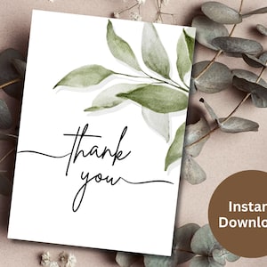 Tarjeta de agradecimiento de hojas de acuarela imprimible para enfermeras, mensaje de agradecimiento para padres, regalo de agradecimiento, tarjeta de gratitud