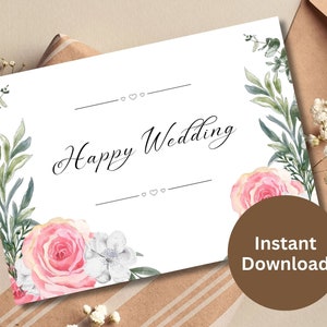 Hochzeitskarte druckbare Aquarell Rosen Blumen glückliche Hochzeitswünsche Grußkarte für Ehemann Verlobungsgeschenk für Frau Heiratskarte
