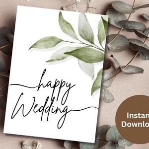 Biglietto stampabile di congratulazioni per matrimonio Regalo di fidanzamento Biglietto di congratulazioni con foglie Biglietto di auguri per matrimonio Stampabile per novelli sposi Matrimonio felice