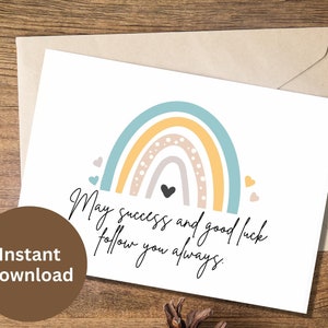 Tarjeta de buena suerte imprimible Regalo de buena suerte Tarjeta de aliento Nueva tarjeta de trabajo Tarjeta de apoyo Regalo de aliento para amigos Regalo para la familia Arco iris