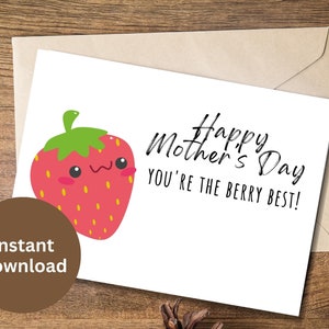 Biglietto di gioco di parole per la festa della mamma, regalo stampabile per la mamma divertente Biglietto di auguri per il compleanno della mamma Biglietto di gioco di parole per la festa della mamma, regalo di ringraziamento per la mamma, fragola