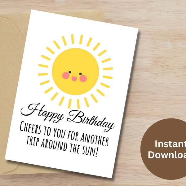 Happy Birthday Printable Card Birthday Gift For Friends Gift for Family Birthday Wishes Card For Kids Cute Sunshine Birthday Card
