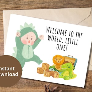 Neue Baby Glückwünsche Druckbare Karte Baby Shower Geschenk Willkommen Little One Karte Neue Eltern Geschenk Niedliche Baby Dinosaurier Karte Baby Mädchen Baby Boy