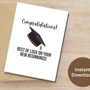 Felicitaciones Graduación Tarjeta imprimible Regalo de graduación Tarjeta de la mejor suerte Tarjeta de aliento Graduado de la escuela secundaria Graduado universitario Nuevo comienzo