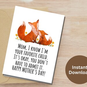 Cartão de dia das mães para impressão, presente engraçado para mãe, lindo cartão de aniversário de raposa em aquarela, melhor presente de todos os tempos, obrigado, mãe, cartão de felicitações, agradecimento à mãe