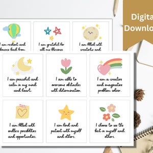 Cartões de afirmação positiva para impressão, baralhos de cartas de amor próprio, lei da atração, cartões motivacionais, cartões de positividade, afirmação diária para crianças