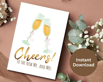 Wedding Congrats Card Printable Engagement Card Newly Weds Marriage Gift Just Married Congratulations Card Cheers To New Mr. And Mrs. Card