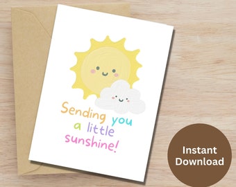 Sending You Little Sunshine Printable Card Get Well Soon Card Encouragement Card Thinking of You Card Heartfelt Gift Friendship Card