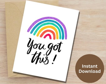 Good Luck Printable Card Encouragement Card You Got This Card Rainbow Four Leaf Clover Card Good Luck Exam Gift for Friends