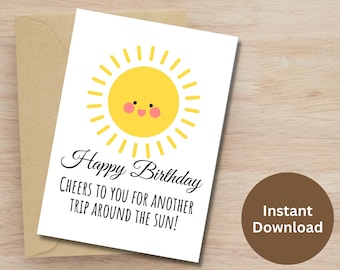 Joyeux anniversaire carte imprimable cadeau d'anniversaire pour les amis cadeau pour famille anniversaire souhaite carte pour enfants mignon soleil carte d'anniversaire
