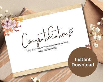 Wedding Congrats Printable Card Engagement Gift Congratulations Card Elegant Floral Wedding Greeting Card Newly Wed Printable Just Married