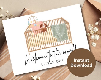 Welcome To The World Little One New Baby Card Printable New Born Gift Cute Baby Shower Greeting Card Download Baby Boy Baby Girl