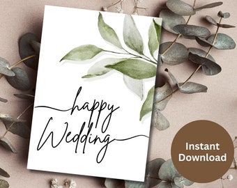 Biglietto stampabile di congratulazioni per matrimonio Regalo di fidanzamento Biglietto di congratulazioni con foglie Biglietto di auguri per matrimonio Stampabile per novelli sposi Matrimonio felice