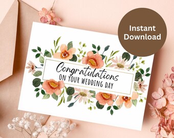 Carte de félicitations de mariage Carte de fiançailles imprimable Nouveaux mariés Cadeau Couple Cadeau Carte de félicitations Carte de félicitations de mariage floral Mr et Mrs