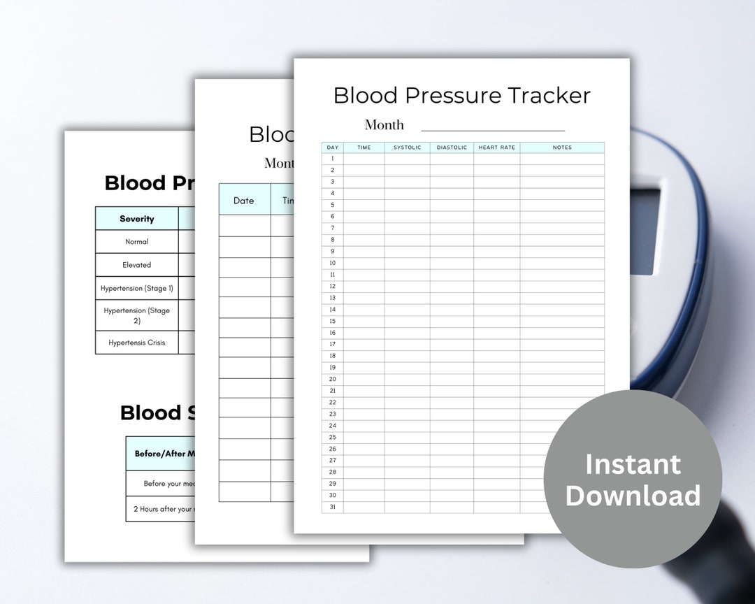 Bundle Blood Pressure Log Printable Blood Glucose Tracker Medical ...
