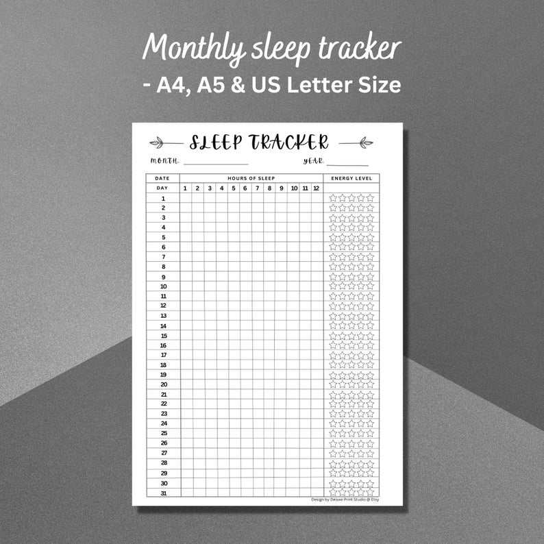 Printable Monthly Sleep Tracker Keep Track of Your Health, Wellness