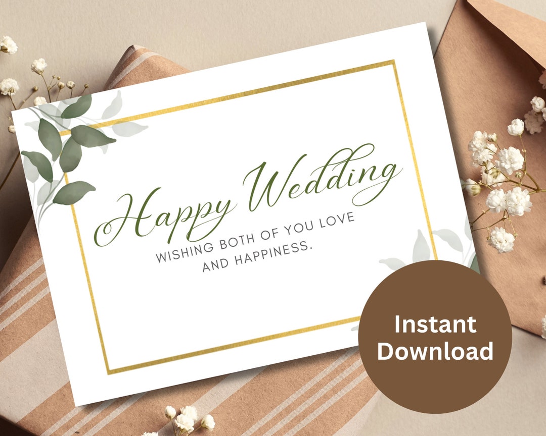 Happy Wedding Card Printable Engagement Card Newly Weds Gift Couple ...