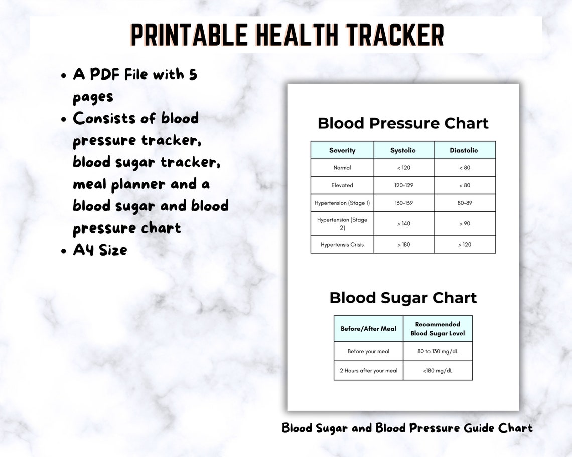 Bundle Blood Pressure Log Printable Blood Glucose Tracker Medical ...
