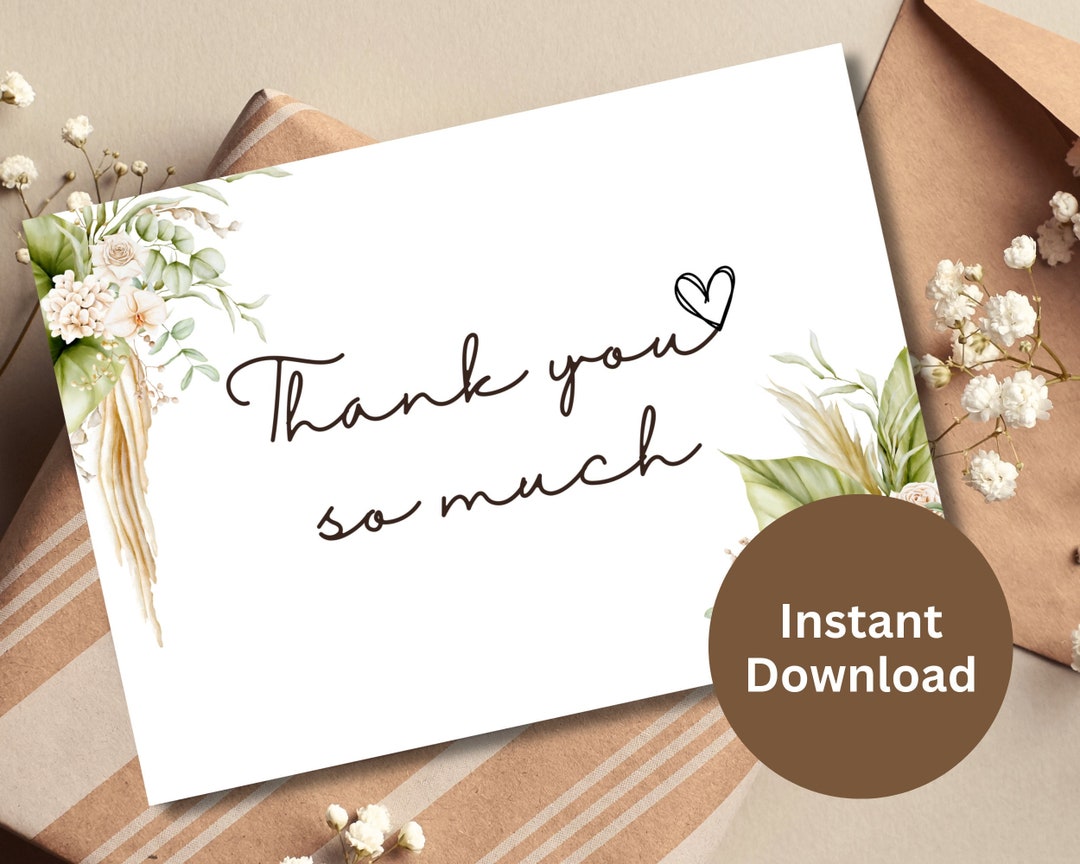 Simple Elegant Floral Thank You Card Printable Nurse Appreciation Gift ...